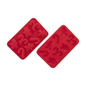 DAILY BAKE SILICONE GINGERBREAD & CANDY CANE 8 CUP CHOCOLATE MOULD SET 2 - RED