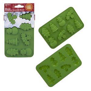 DAILY BAKE SILICONE XMAS ASSORTMENT 8 CUP CHOCOLATE MOULD SET 2 - GREEN