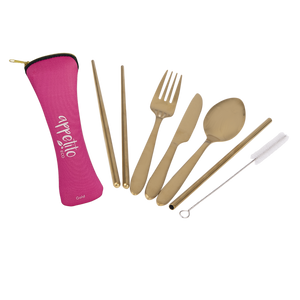 APPETITO 6 PIECE STAINLESS STEEL TRAVELLER'S CUTLERY SET - GOLD
