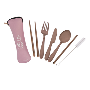 APPETITO 6 PIECE STAINLESS STEEL TRAVELLER'S CUTLERY SET - ROSE GOLD