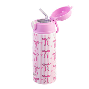OASIS STAINLESS STEEL DOUBLE WALL INSULATED KID'S DRINK BOTTLE W/ SIPPER 550ML - BOWS & HEARTS
