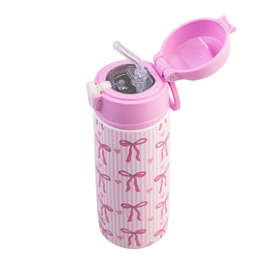 OASIS STAINLESS STEEL DOUBLE WALL INSULATED KID'S DRINK BOTTLE W/ SIPPER 550ML - BOWS & HEARTS