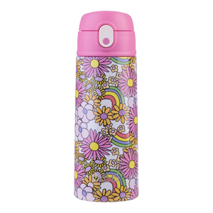 OASIS STAINLESS STEEL DOUBLE WALL INSULATED KID'S DRINK BOTTLE W/ SIPPER 550ML - FLOWER POWER