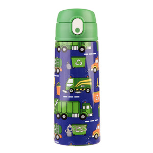 OASIS STAINLESS STEEL DOUBLE WALL INSULATED KID'S DRINK BOTTLE W/ SIPPER 550ML - GARBAGE TRUCKS