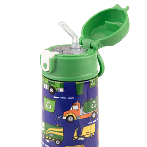 OASIS STAINLESS STEEL DOUBLE WALL INSULATED KID'S DRINK BOTTLE W/ SIPPER 550ML - GARBAGE TRUCKS