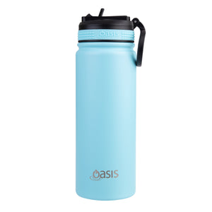 OASIS STAINLESS STEEL DOUBLE WALL INSULATED "CHALLENGER" SPORTS BOTTLE W/ SIPPER STRAW 550ML - Island Blue