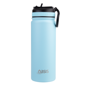 OASIS STAINLESS STEEL DOUBLE WALL INSULATED "CHALLENGER" SPORTS BOTTLE W/ SIPPER STRAW 550ML - Island Blue