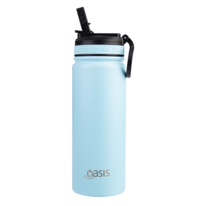 OASIS STAINLESS STEEL DOUBLE WALL INSULATED "CHALLENGER" SPORTS BOTTLE W/ SIPPER STRAW 550ML - Island Blue