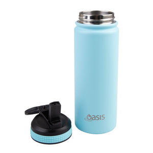 OASIS STAINLESS STEEL DOUBLE WALL INSULATED "CHALLENGER" SPORTS BOTTLE W/ SIPPER STRAW 550ML - Island Blue