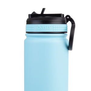 OASIS STAINLESS STEEL DOUBLE WALL INSULATED "CHALLENGER" SPORTS BOTTLE W/ SIPPER STRAW 550ML - Island Blue