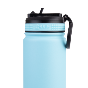 OASIS STAINLESS STEEL DOUBLE WALL INSULATED "CHALLENGER" SPORTS BOTTLE W/ SIPPER STRAW 550ML - Island Blue