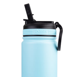 OASIS STAINLESS STEEL DOUBLE WALL INSULATED "CHALLENGER" SPORTS BOTTLE W/ SIPPER STRAW 550ML - Island Blue