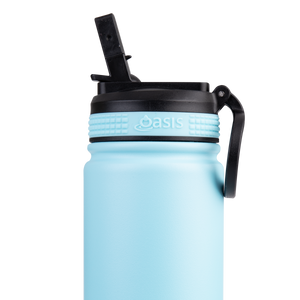 OASIS STAINLESS STEEL DOUBLE WALL INSULATED "CHALLENGER" SPORTS BOTTLE W/ SIPPER STRAW 550ML - Island Blue