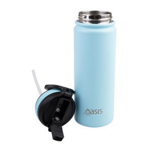OASIS STAINLESS STEEL DOUBLE WALL INSULATED "CHALLENGER" SPORTS BOTTLE W/ SIPPER STRAW 550ML - Island Blue