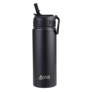 OASIS STAINLESS STEEL DOUBLE WALL INSULATED "CHALLENGER" SPORTS BOTTLE W/ SIPPER STRAW 550ML - Black