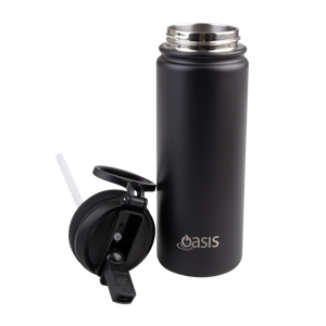 OASIS STAINLESS STEEL DOUBLE WALL INSULATED "CHALLENGER" SPORTS BOTTLE W/ SIPPER STRAW 550ML - Black