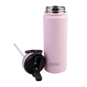 OASIS STAINLESS STEEL DOUBLE WALL INSULATED "CHALLENGER" SPORTS BOTTLE W/ SIPPER STRAW 550ML - Carnation