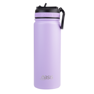 OASIS STAINLESS STEEL DOUBLE WALL INSULATED "CHALLENGER" SPORTS BOTTLE W/ SIPPER STRAW 550ML - Lavender