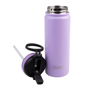 OASIS STAINLESS STEEL DOUBLE WALL INSULATED "CHALLENGER" SPORTS BOTTLE W/ SIPPER STRAW 550ML - Lavender