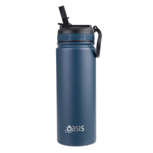OASIS STAINLESS STEEL DOUBLE WALL INSULATED "CHALLENGER" SPORTS BOTTLE W/ SIPPER STRAW 550ML -Navy