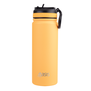 OASIS STAINLESS STEEL DOUBLE WALL INSULATED "CHALLENGER" SPORTS BOTTLE W/ SIPPER STRAW 550ML - Neon Orange