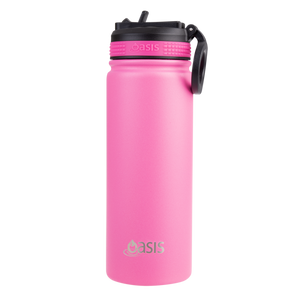 OASIS STAINLESS STEEL DOUBLE WALL INSULATED "CHALLENGER" SPORTS BOTTLE W/ SIPPER STRAW 550ML - Neon Pink
