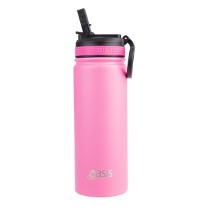 OASIS STAINLESS STEEL DOUBLE WALL INSULATED "CHALLENGER" SPORTS BOTTLE W/ SIPPER STRAW 550ML - Neon Pink