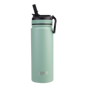 OASIS STAINLESS STEEL DOUBLE WALL INSULATED "CHALLENGER" SPORTS BOTTLE WITH SIPPER STRAW 550ML Sage Green