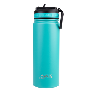 OASIS STAINLESS STEEL DOUBLE WALL INSULATED "CHALLENGER" SPORTS BOTTLE WITH SIPPER STRAW 550ML TURQUOISE