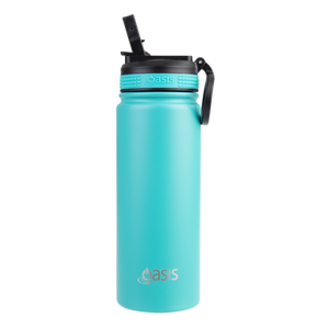 OASIS STAINLESS STEEL DOUBLE WALL INSULATED "CHALLENGER" SPORTS BOTTLE WITH SIPPER STRAW 550ML  TURQUOISE