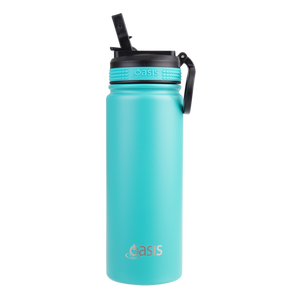 OASIS STAINLESS STEEL DOUBLE WALL INSULATED "CHALLENGER" SPORTS BOTTLE WITH SIPPER STRAW 550ML TURQUOISE