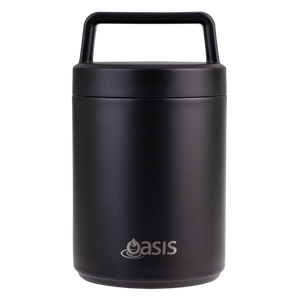OASIS STAINLESS STEEL DOUBLE WALL INSULATED FOOD FLASK W/ HANDLE 480ML - BLACK