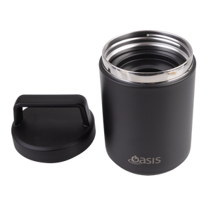 OASIS STAINLESS STEEL DOUBLE WALL INSULATED FOOD FLASK W/ HANDLE 480ML - BLACK