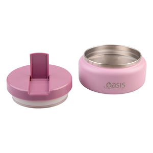 OASIS STAINLESS STEEL DOUBLE WALL INSULATED FOOD FLASK W/ QUICK RELEASE LID - Mini Food Jar - BLUSH