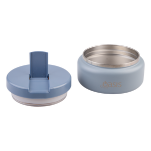 OASIS STAINLESS STEEL DOUBLE WALL INSULATED FOOD FLASK W/ QUICK RELEASE LID - Mini Food Jar - HAZY BLUE