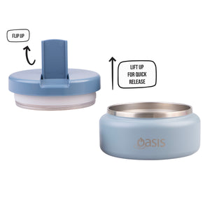 OASIS STAINLESS STEEL DOUBLE WALL INSULATED FOOD FLASK W/ QUICK RELEASE LID - Mini Food Jar - HAZY BLUE