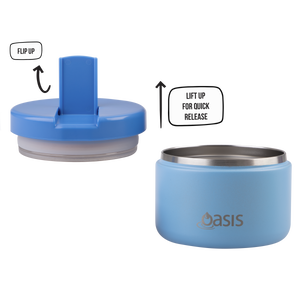 OASIS STAINLESS STEEL DOUBLE WALL INSULATED FOOD FLASK W/ QUICK RELEASE LID - 300ML - Blue