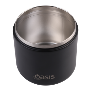 OASIS STAINLESS STEEL DOUBLE WALL INSULATED FOOD FLASK W/ QUICK RELEASE LID & SPORK 550ML - Black