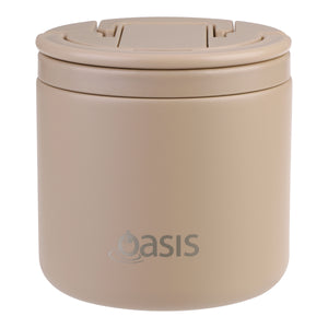 OASIS STAINLESS STEEL DOUBLE WALL INSULATED FOOD FLASK W/ QUICK RELEASE LID & SPORK 550ML - Latte