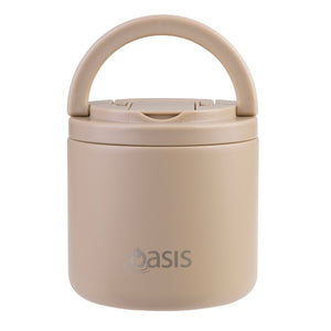 OASIS STAINLESS STEEL DOUBLE WALL INSULATED FOOD FLASK W/ QUICK RELEASE LID & SPORK 550ML - Latte
