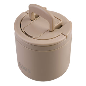 OASIS STAINLESS STEEL DOUBLE WALL INSULATED FOOD FLASK W/ QUICK RELEASE LID & SPORK 550ML - Latte