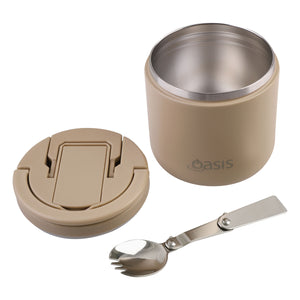 OASIS STAINLESS STEEL DOUBLE WALL INSULATED FOOD FLASK W/ QUICK RELEASE LID & SPORK 550ML - Latte