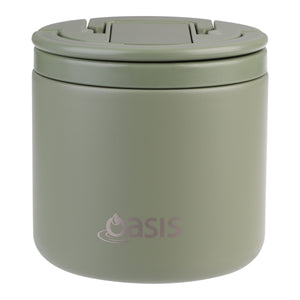 OASIS STAINLESS STEEL DOUBLE WALL INSULATED FOOD FLASK W/ QUICK RELEASE LID & SPORK 550ML - Olive Green