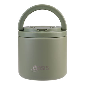 OASIS STAINLESS STEEL DOUBLE WALL INSULATED FOOD FLASK W/ QUICK RELEASE LID & SPORK 550ML - Olive Green