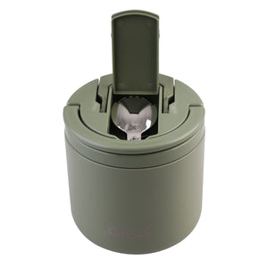OASIS STAINLESS STEEL DOUBLE WALL INSULATED FOOD FLASK W/ QUICK RELEASE LID & SPORK 550ML - Olive Green
