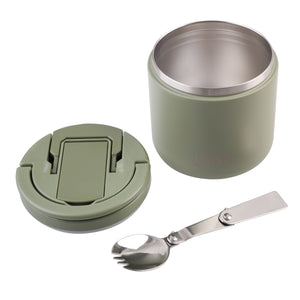 OASIS STAINLESS STEEL DOUBLE WALL INSULATED FOOD FLASK W/ QUICK RELEASE LID & SPORK 550ML - Olive Green
