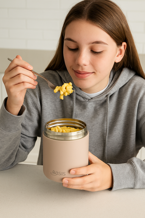 OASIS STAINLESS STEEL DOUBLE WALL INSULATED FOOD FLASK W/ HANDLE 480ML - Latte