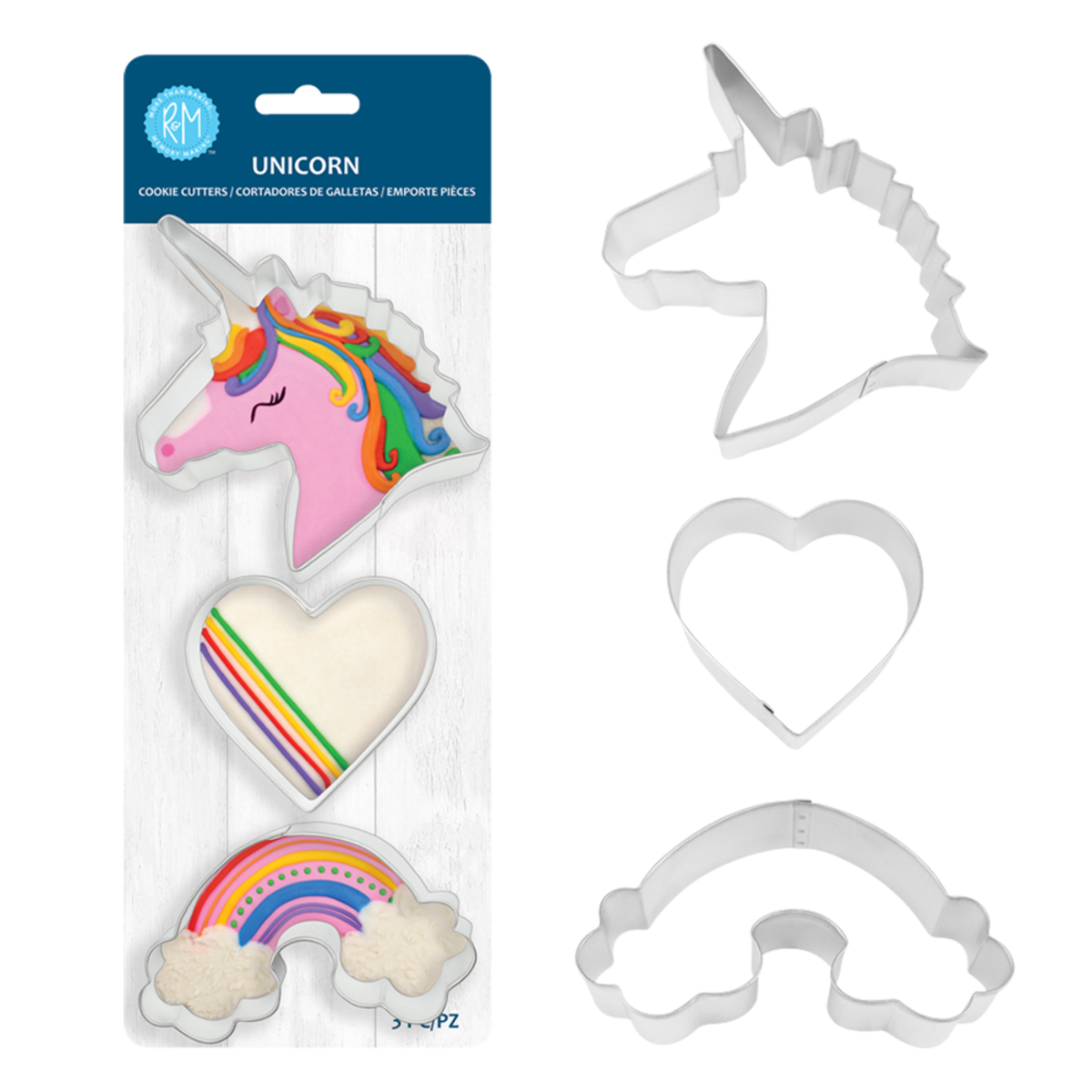 R&amp;M STAINLESS STEEL UNICORN COOKIE CUTTER SET 3