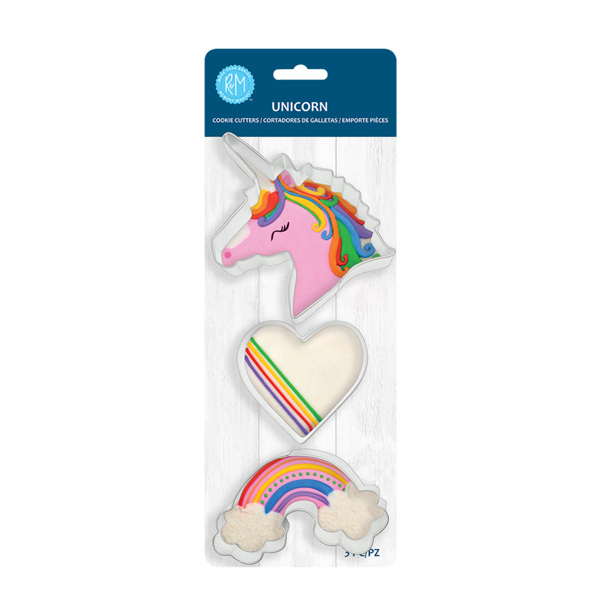 R&amp;M STAINLESS STEEL UNICORN COOKIE CUTTER SET 3