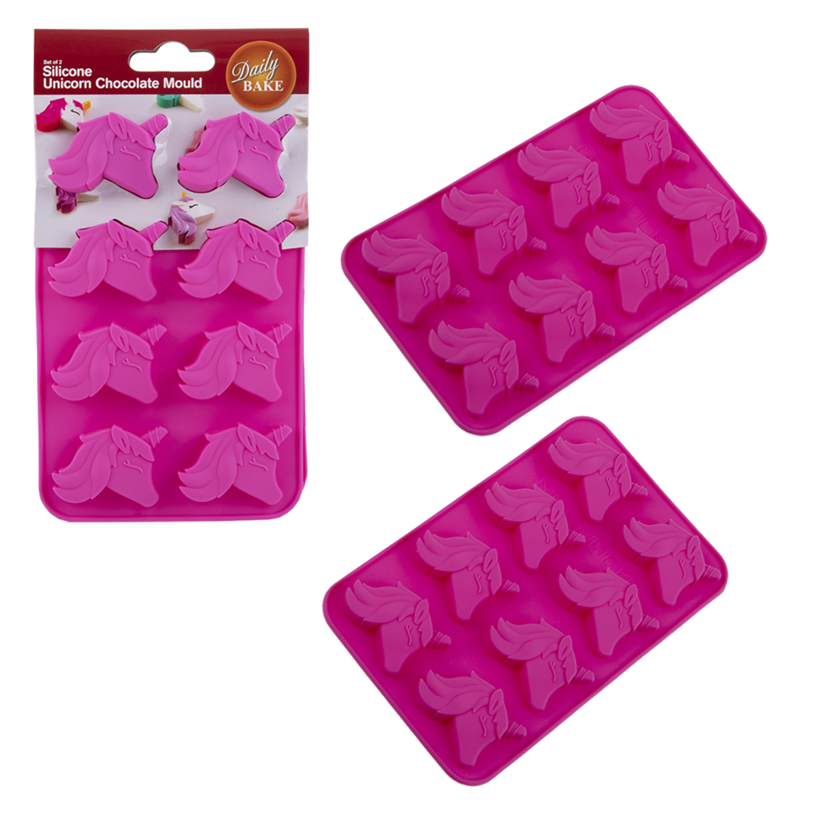 DAILY BAKE SILICONE UNICORN 8 CUP CHOCOLATE MOULD SET 2 - PINK